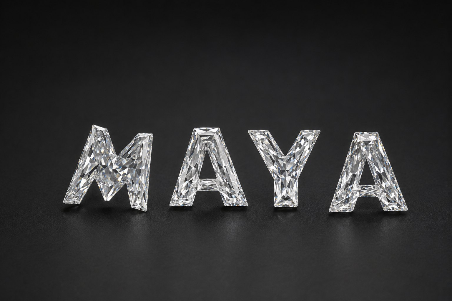 The name MAYA spelled out in cut diamonds