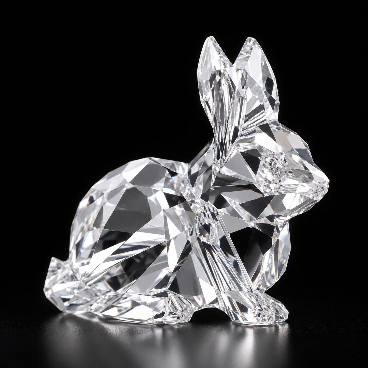 A fully faceted rabbit carved from a single diamond